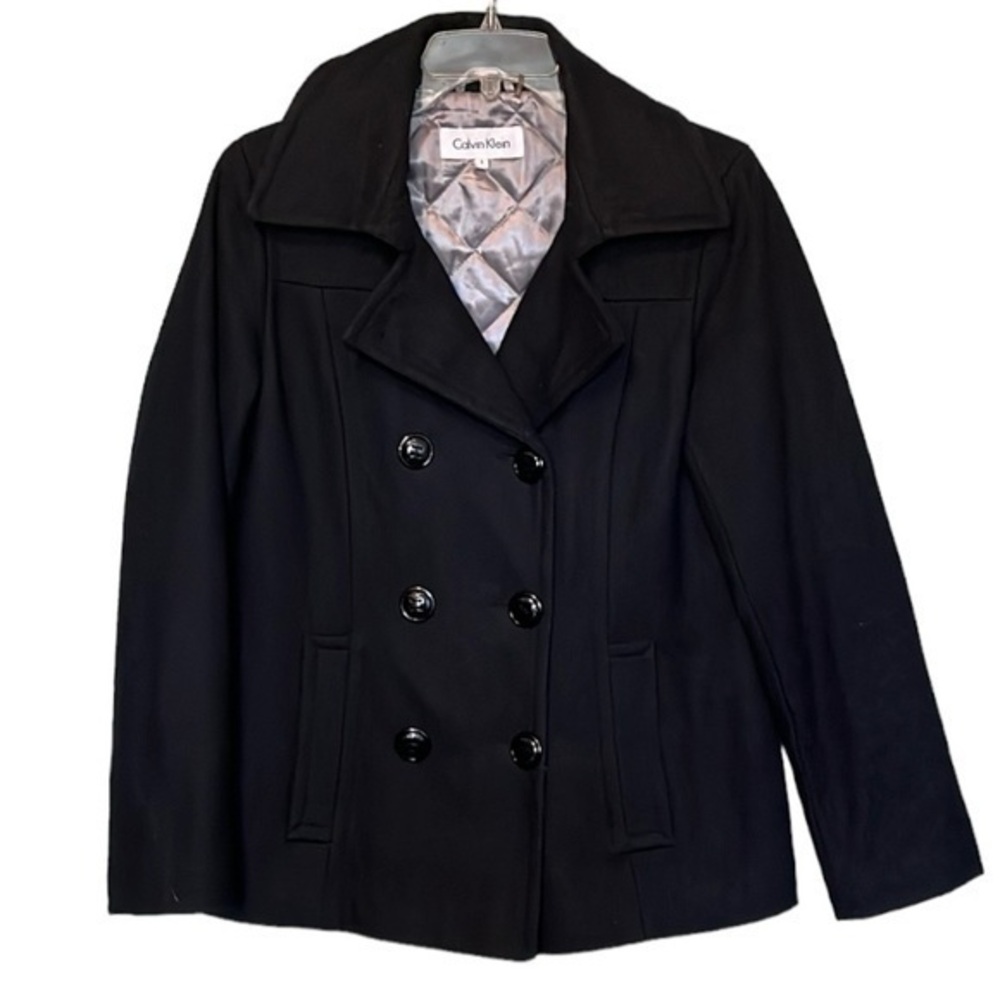Calvin Klein Double Breasted Peacoat Black Womens Size 8 Waist Length